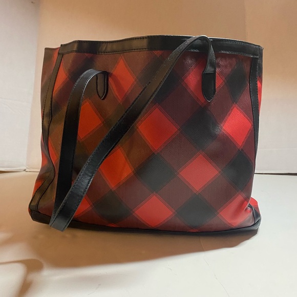 VICTORIA'S SECRET RED & BLACK BUFFALO PLAID LARGE TOTE BAG - Picture 3 of 6